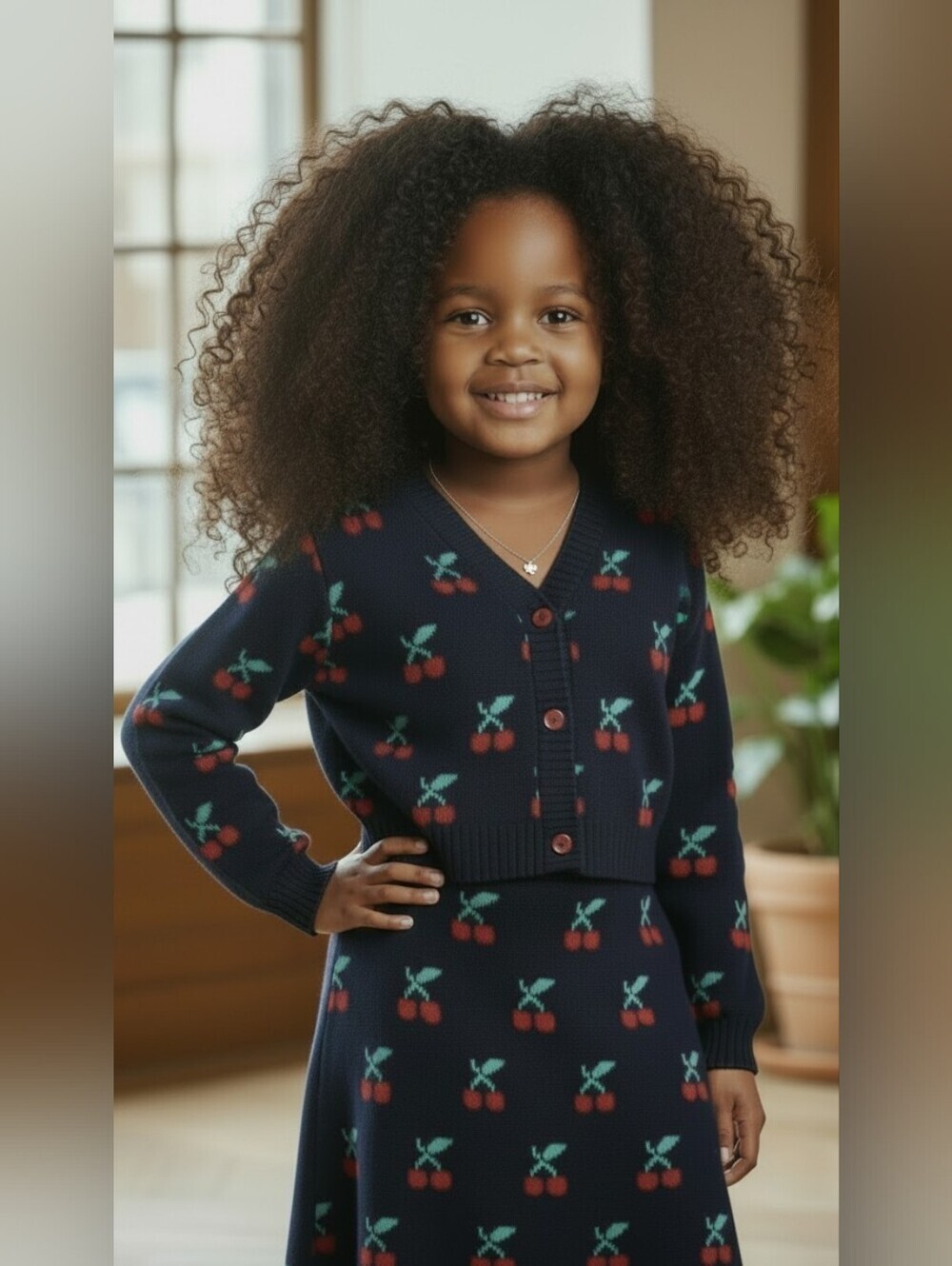 Btween Navy Cherry Boho Preppy Kids Matching Set Size 4T